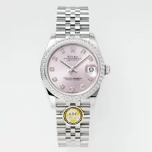 Rolex DateJust 31 278384 ARF 1:1 Best Edition 904L Steel Pink Diamond Dial Diamond bezel on SS Jubilee Bracelet