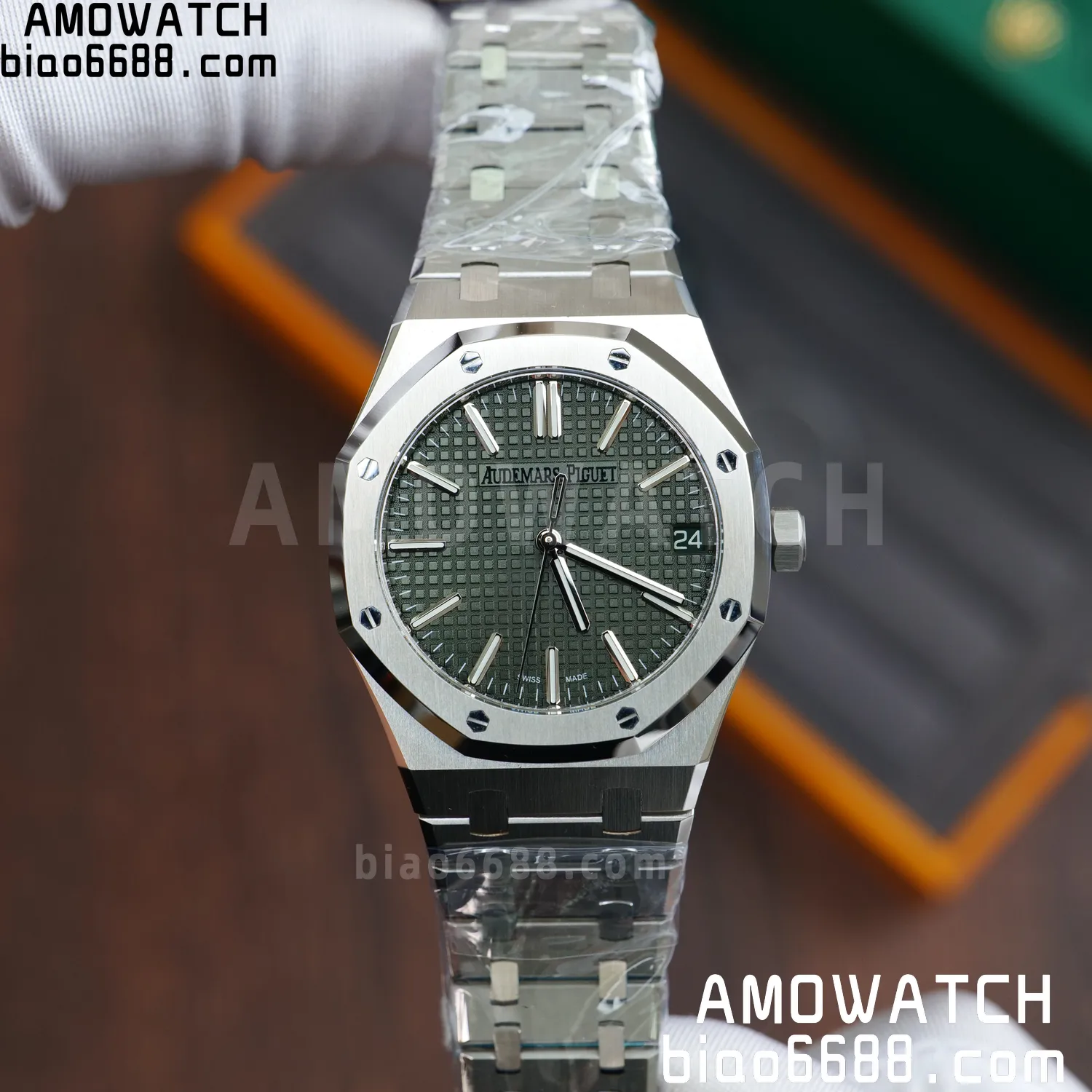 Custom Made AP AP Royal Oak 15510 SS TOP Factory (SW Factory Green Dial、 DEEP Crystal) 67 57875287ebb3e21 AMO Watch