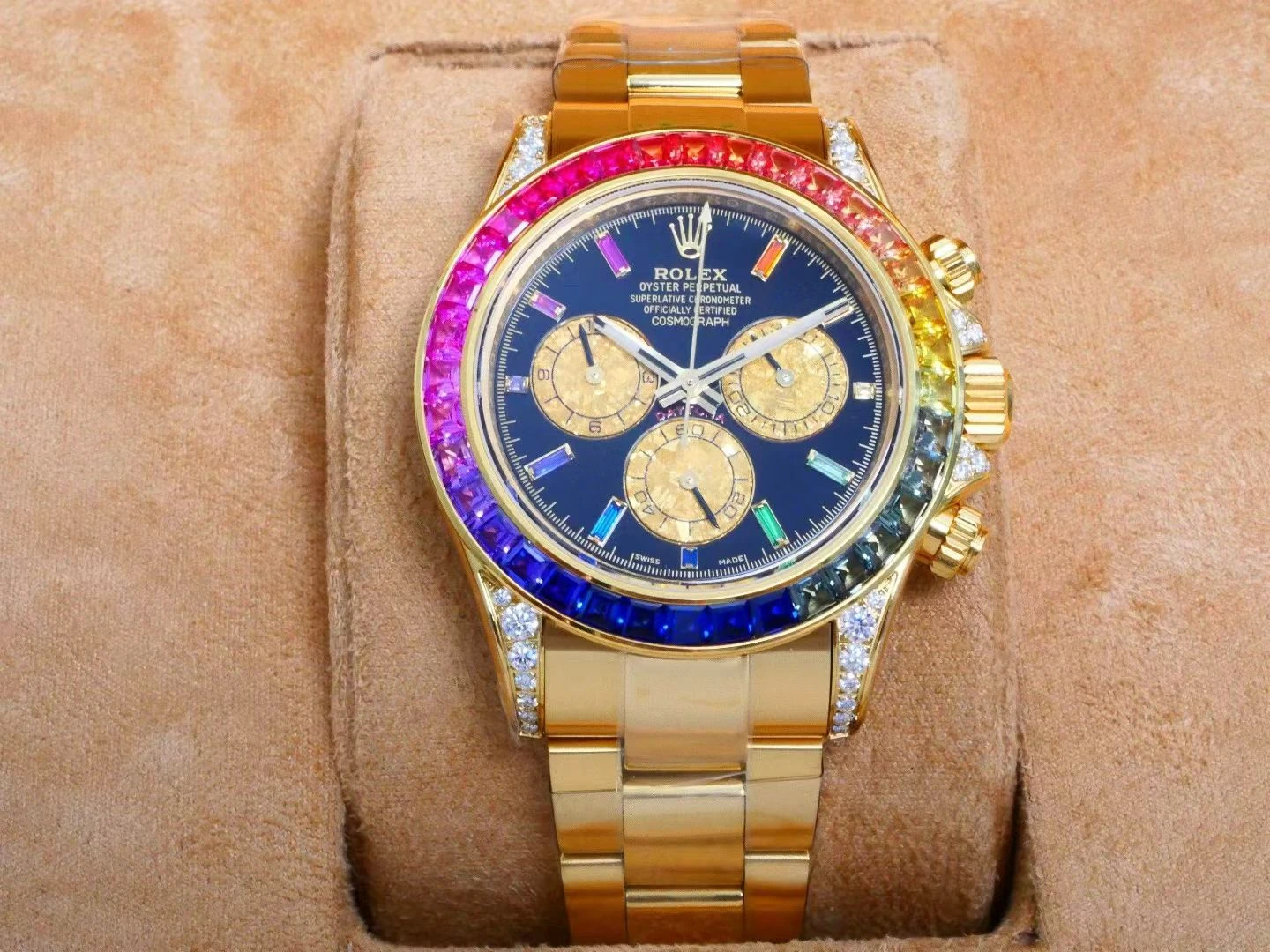 Rolex Daytona YG 116598 RX Factory 1:1 Best Edition Black Rainbow Dial on YG Bracelet DD4130 (Weighted)207g 21 58064084d0a293c AMO Watch