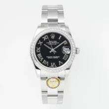 Rolex DateJust 31 278384 ARF 1:1 Best Edition 904L Steel Black Roman Dial Diamond bezel on SS Oyster Bracelet