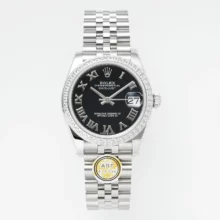 Rolex DateJust 31 278384 ARF 1:1 Best Edition 904L Steel Black Roman Dial Diamond bezel on SS Jubilee Bracelet
