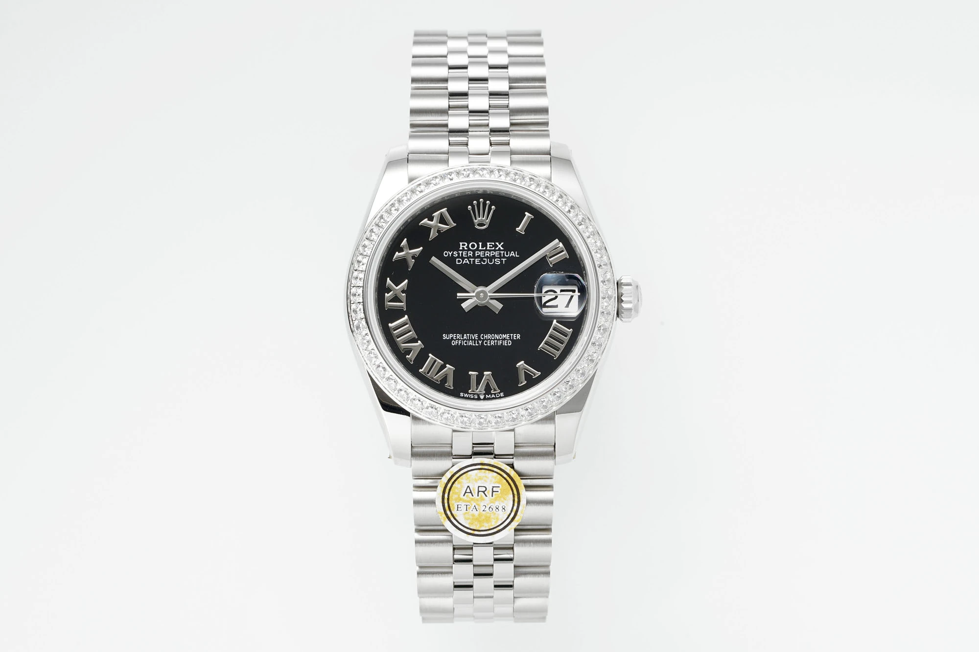 Rolex DateJust 31 278384 ARF 1:1 Best Edition 904L Steel Black Roman Dial Diamond bezel on SS Jubilee Bracelet 19 6b2cefd77a9e9d3 AMO Watch