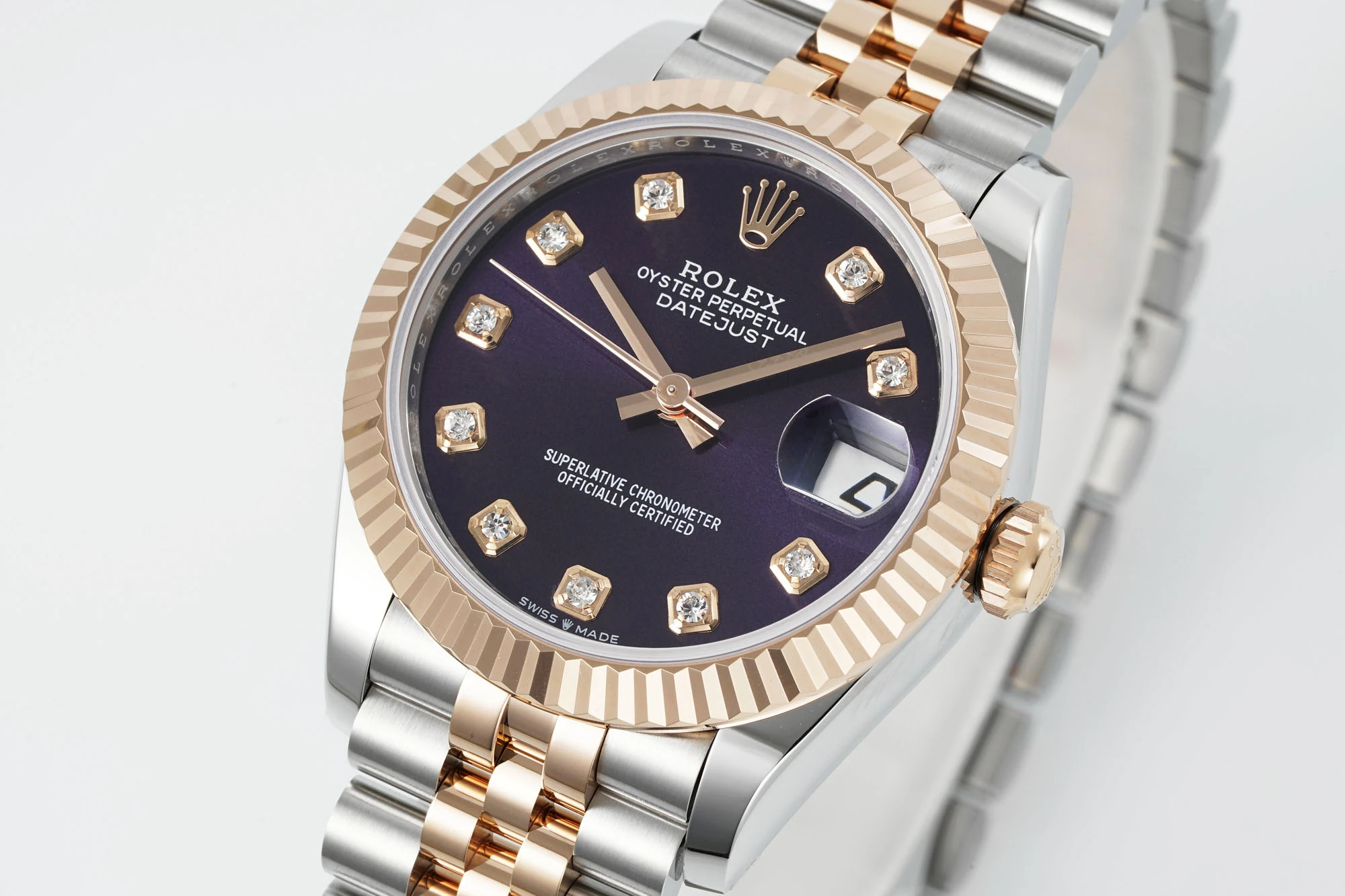 Rolex DateJust 31 278271 ARF 1:1 Best Edition 904L Steel Purple Diamonds Dial on SS/RG Jubilee Bracelet 23 796512e81dc8f27 AMO Watch