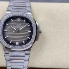 PP Nautilus 7118 Ladies DDF 1:1 Best Edition GrayDial Diamonds Bezel on SS Bracelet A324 Super Clone