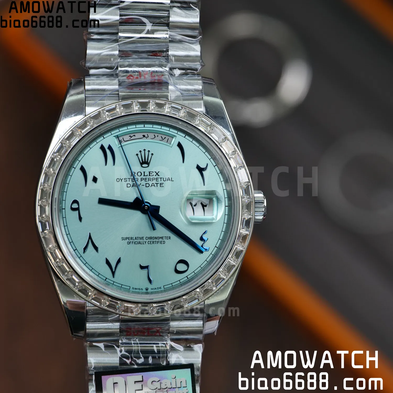 Custom Made Rolex DayDate 228236 40mm Best Edition Moissanite Bezel Deep Crystal 183g 61 814c2429ff51035 AMO Watch