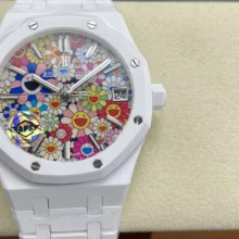 AP Royal Oak 41mm 15500 White Ceramic APSF 1:1 Best Edition Sunflower Dial on Ceramic Bracelet A4302