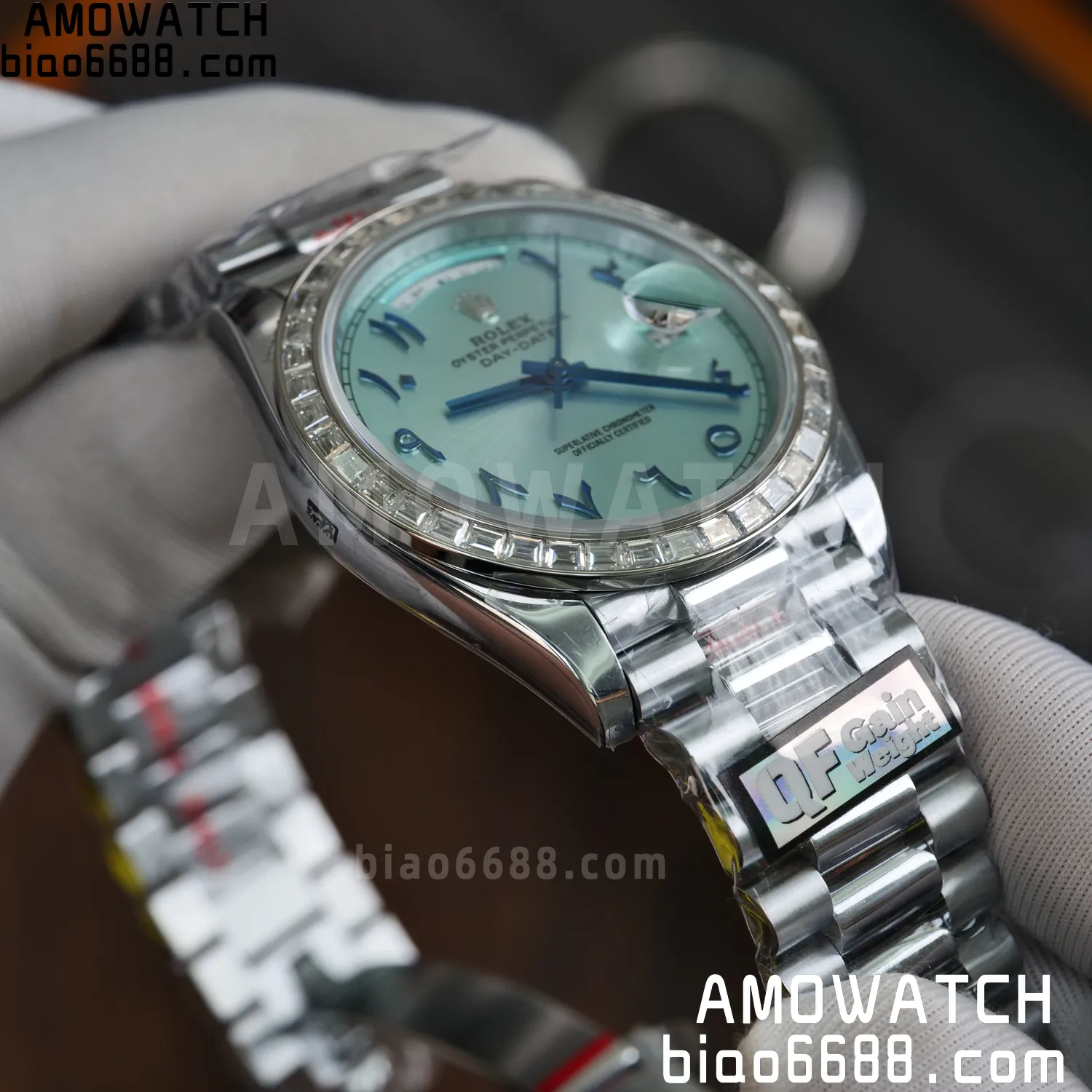 Custom Made Rolex DayDate 228236 40mm Best Edition Moissanite Bezel Deep Crystal 183g 63 8a3d254c78bc74e AMO Watch