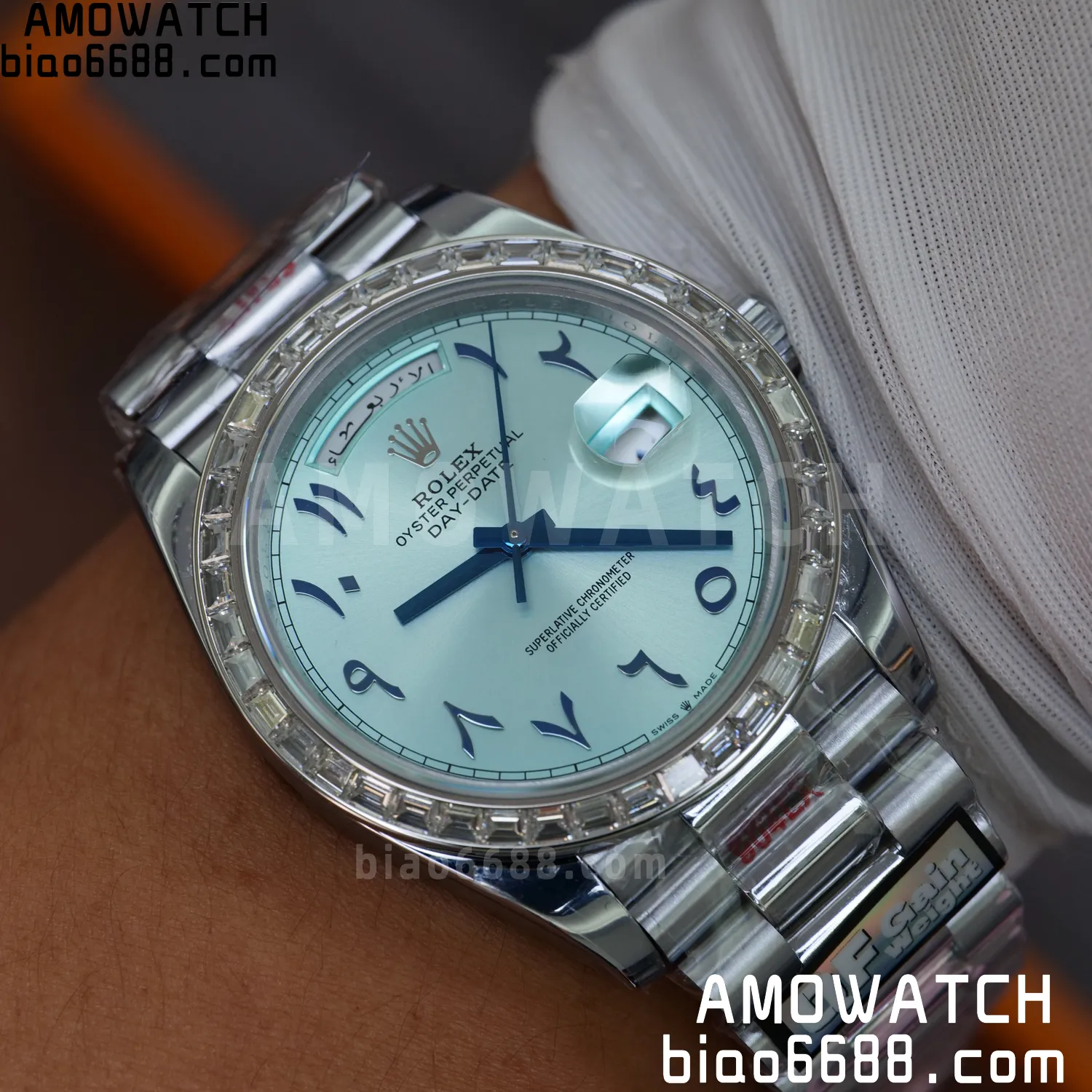 Custom Made Rolex DayDate 228236 40mm Best Edition Moissanite Bezel Deep Crystal 183g 74 a4b432fd8fc7fb1 AMO Watch