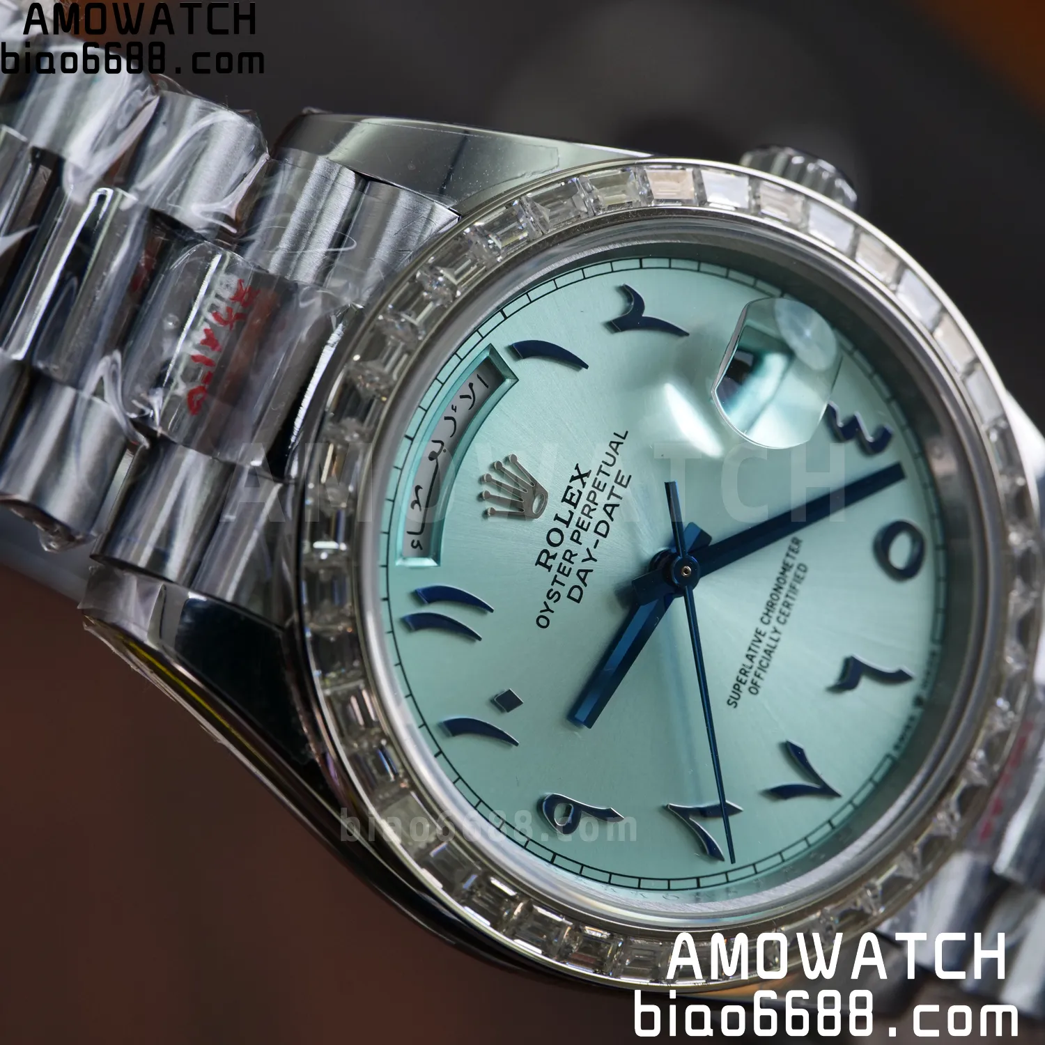 Custom Made Rolex DayDate 228236 40mm Best Edition Moissanite Bezel Deep Crystal 183g 68 abae14ab6ba2e64 AMO Watch