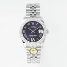 Rolex DateJust 31 278384 ARF 1:1 Best Edition 904L Steel Purple Roman Dial Diamond bezel on SS Jubilee Bracelet