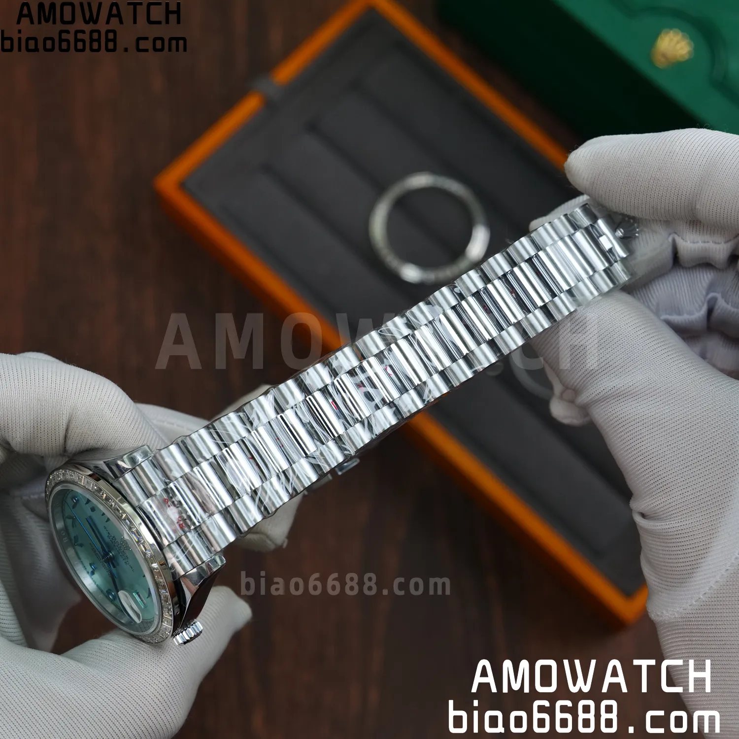 Custom Made Rolex DayDate 228236 40mm Best Edition Moissanite Bezel Deep Crystal 183g 59 b244a25db31d4a4 AMO Watch