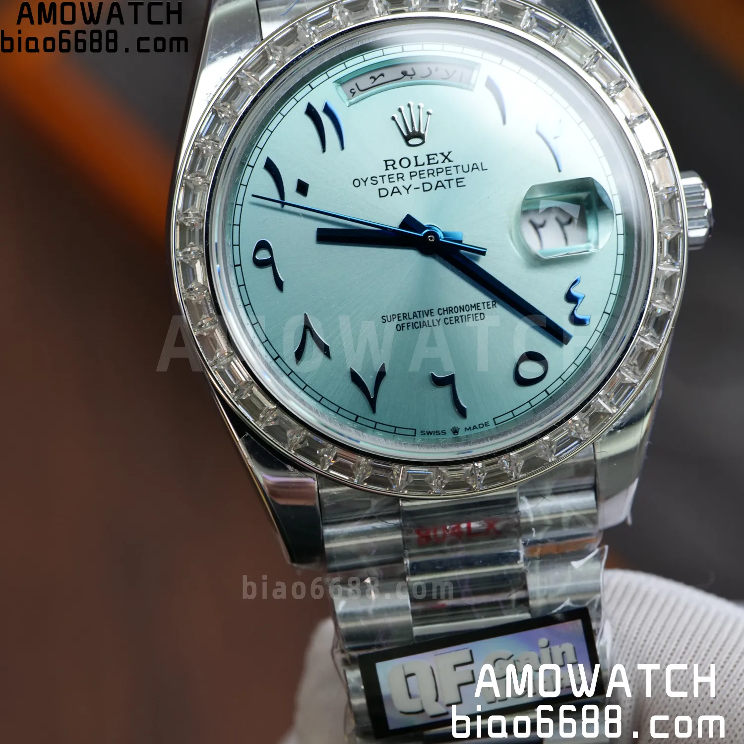 Custom Made Rolex DayDate 228236 40mm Best Edition Moissanite Bezel Deep Crystal 183g 70 b992d7dcdd4f825 AMO Watch