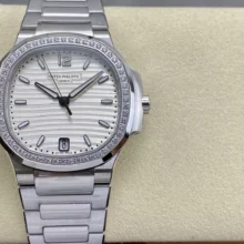 PP Nautilus 7118 Ladies DDF 1:1 Best Edition White Dial Diamonds Bezel on SS Bracelet A324 Super Clone