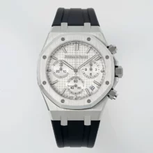 AP Royal Oak Chrono 26240 SS DDF 1:1 Best Edition White Dial on Black Rubber Strap DD4401 Super Clone