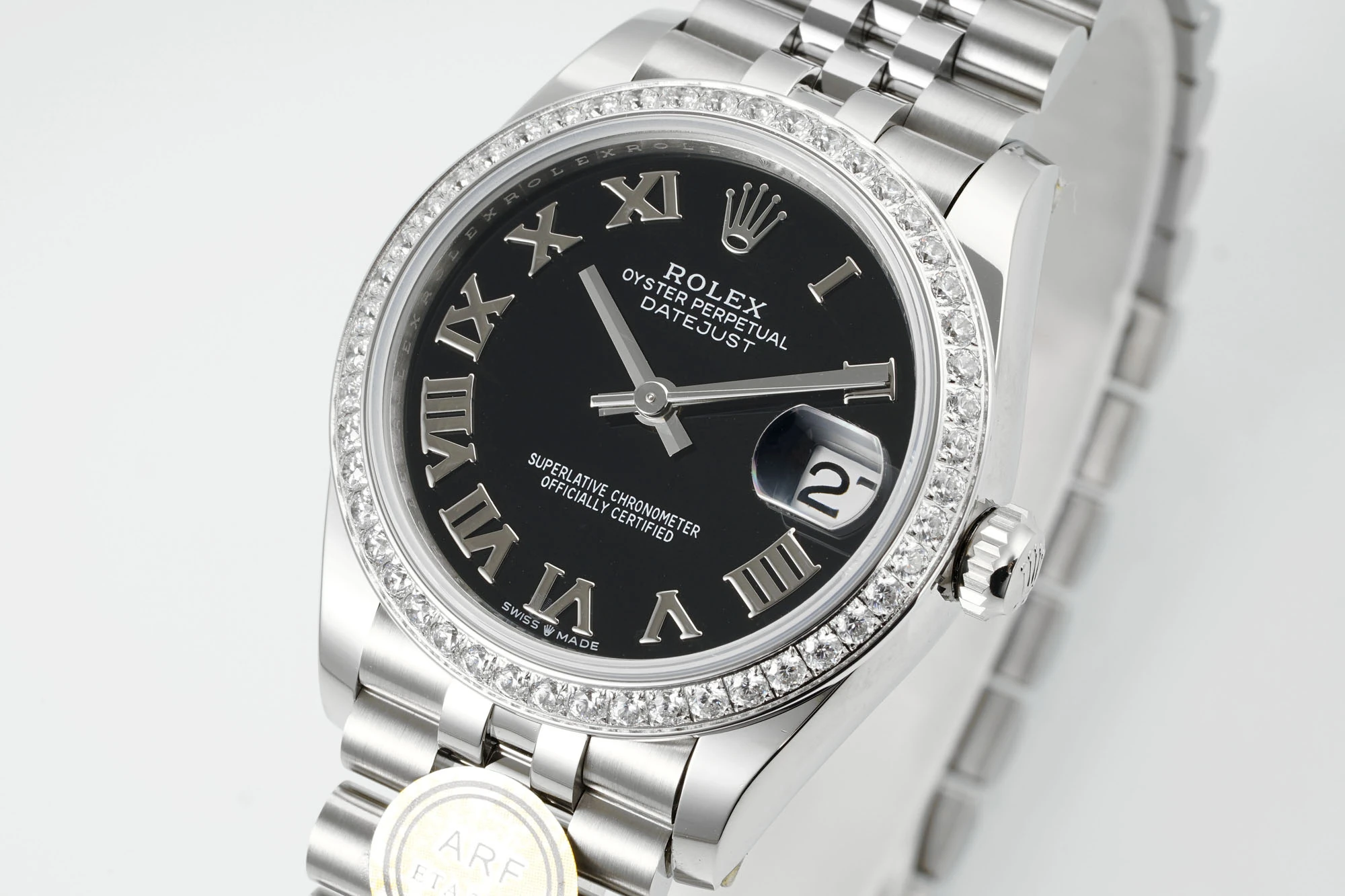 Rolex DateJust 31 278384 ARF 1:1 Best Edition 904L Steel Black Roman Dial Diamond bezel on SS Jubilee Bracelet 23 dc03db51fb6da80 AMO Watch