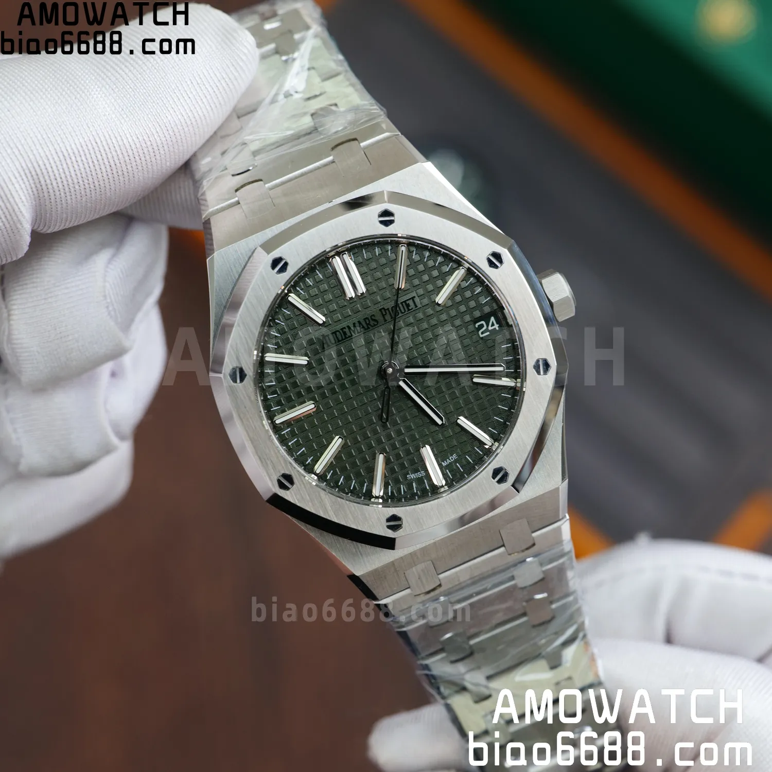 Custom Made AP AP Royal Oak 15510 SS TOP Factory (SW Factory Green Dial、 DEEP Crystal) 62 e612b9cffb6124e AMO Watch