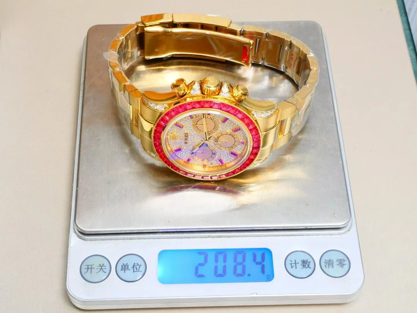 Rolex Daytona RG RX Factory 1:1 Best Edition Diamond Dial Ruby Bezel on RG Bracelet DD4130 (Weighted)207g 25 e75d117e8371a05 AMO Watch