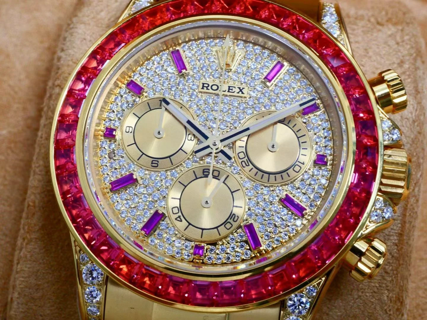 Rolex Daytona RG RX Factory 1:1 Best Edition Diamond Dial Ruby Bezel on RG Bracelet DD4130 (Weighted)207g 33 ea6794e7b28a102 AMO Watch