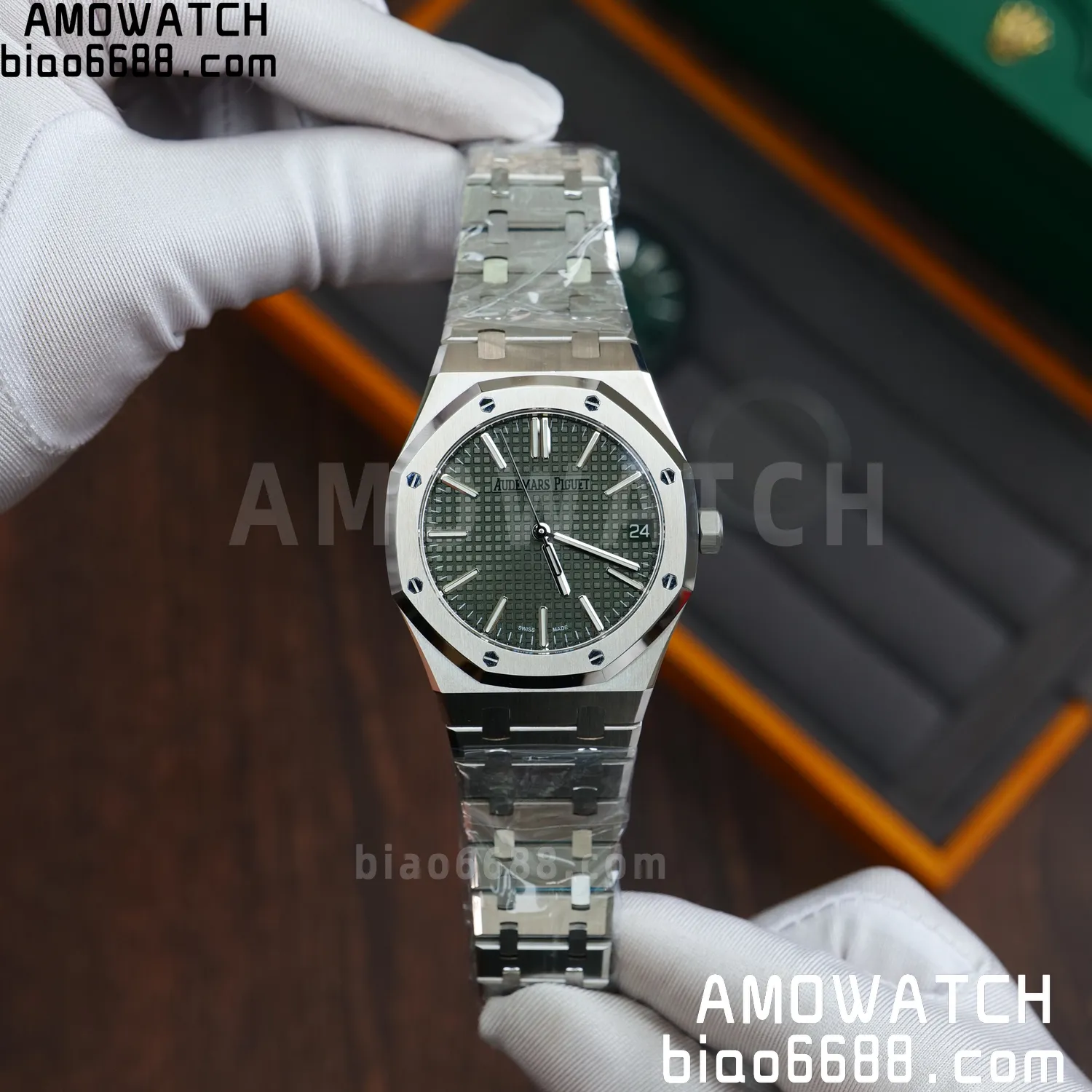 Custom Made AP AP Royal Oak 15510 SS TOP Factory (SW Factory Green Dial、 DEEP Crystal) 61 ef933148b5b5602 AMO Watch