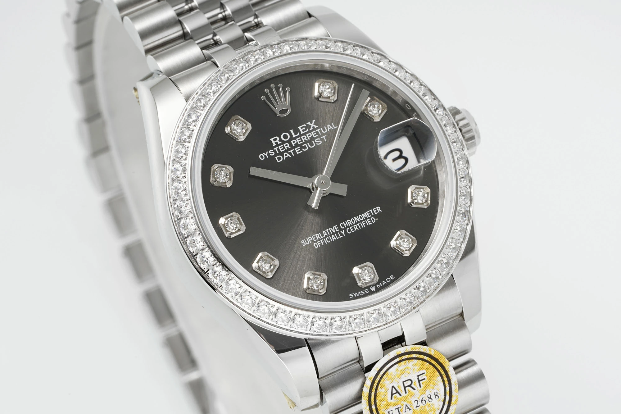 Rolex DateJust 31 278384 ARF 1:1 Best Edition 904L Steel Grey Diamond Dial Diamond bezel on SS Jubilee Bracelet 22 fd2fcae03688e0d AMO Watch