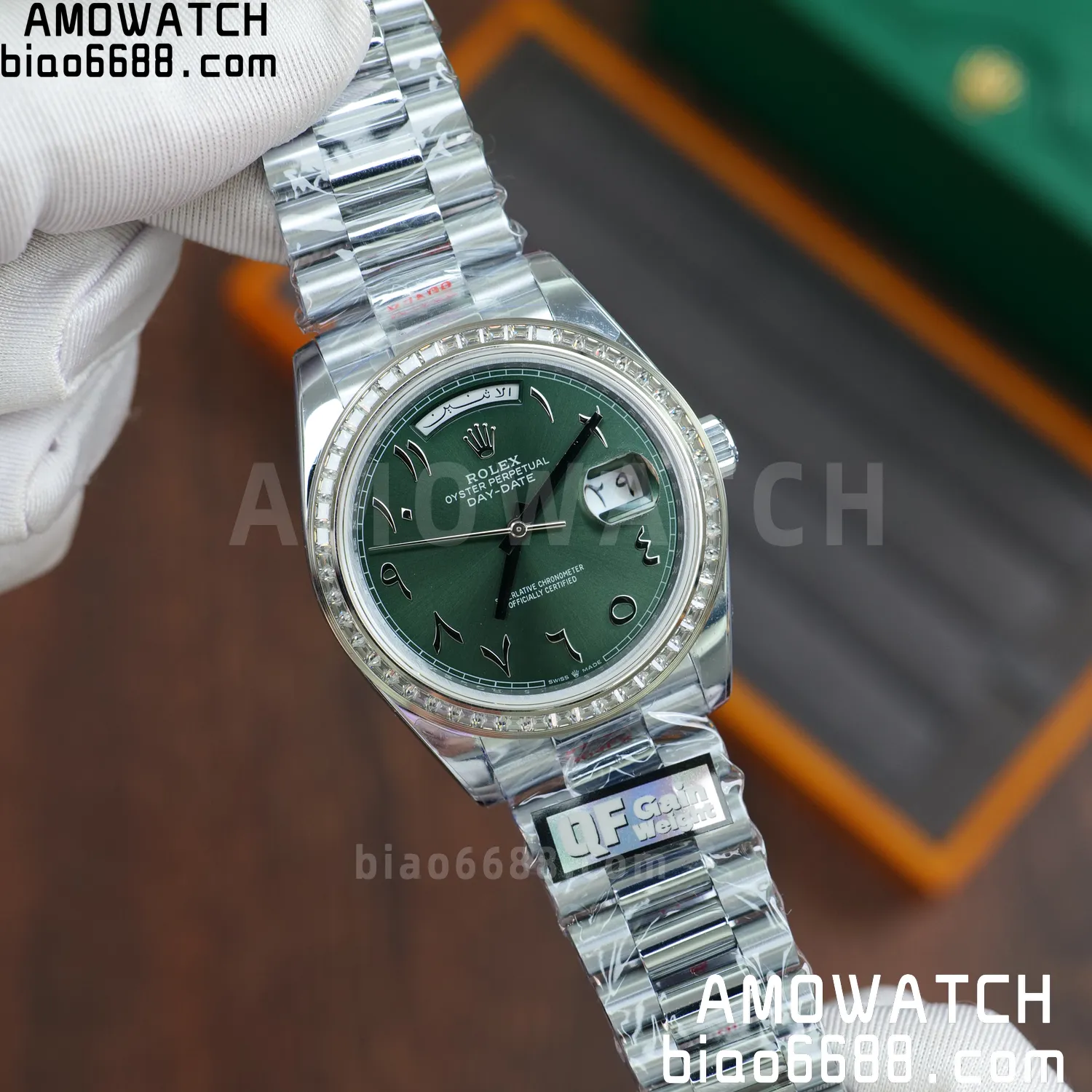 Rolex DayDate 228396 40mm QF 1:1 Best Edition Ice Green Roman Dial Diamond Bezel V6(Tungsten Heavy Version) 69 0323fb7380cab68 AMO Watch