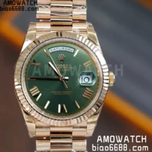 Rolex DayDate 228235 RG 40mm VSF 1:1 Best Edition Green Roman Dial Fluted Bezel 3255
