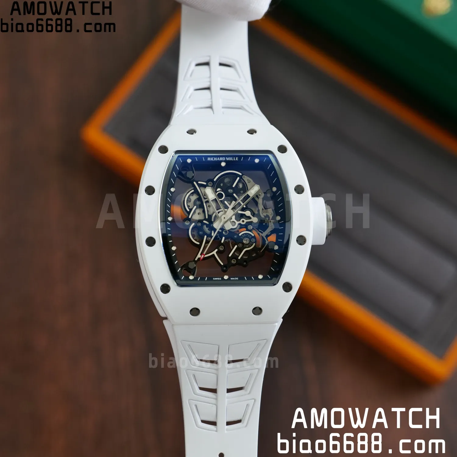 RM055 White Ceramic UMI 1:1 Best Edition on Shark Rubber Strap RMUL2 Free Sprung 66 06eda9e5db7b73c AMO Watch