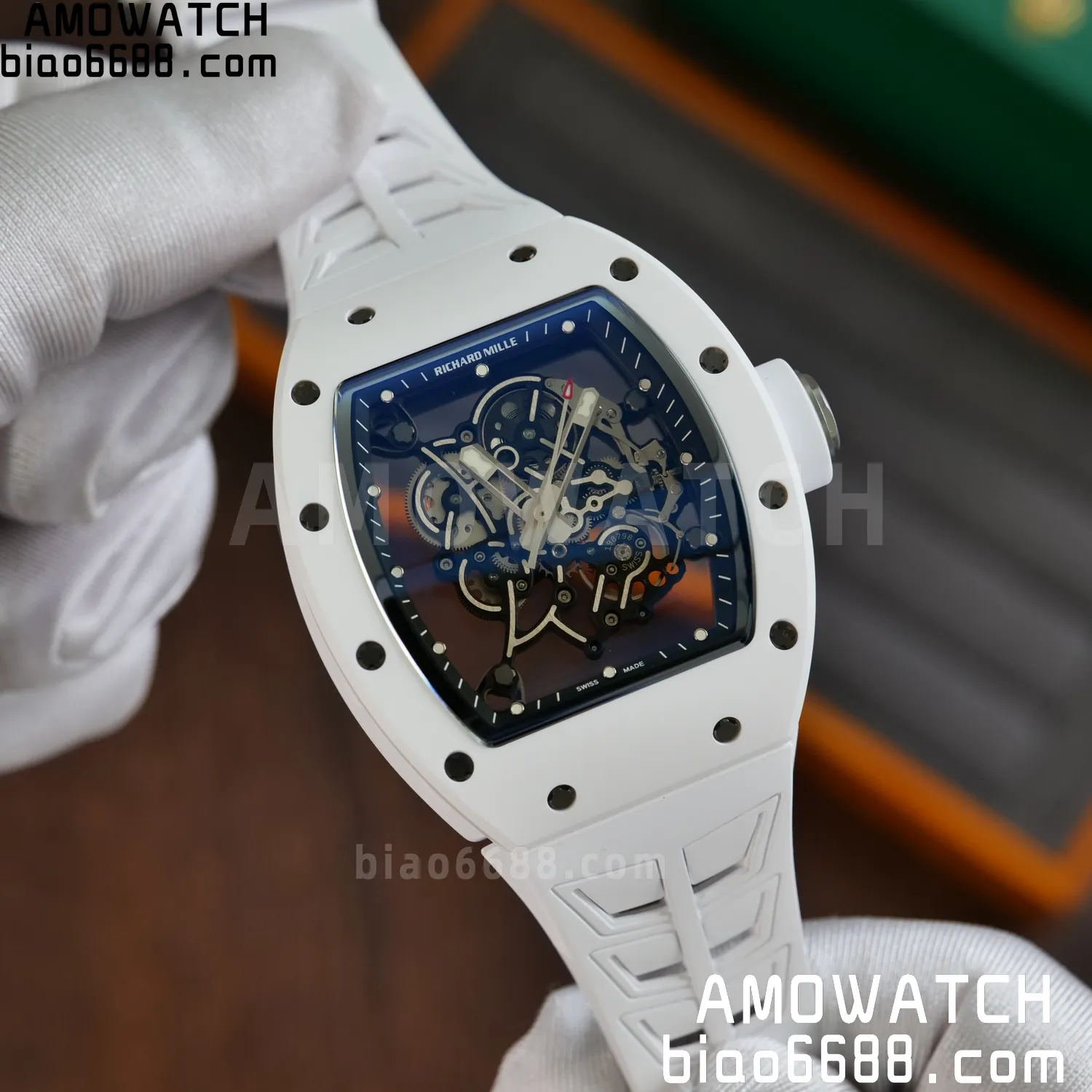 RM055 White Ceramic UMI 1:1 Best Edition on Shark Rubber Strap RMUL2 Free Sprung 62 08b96855f6fee8c AMO Watch