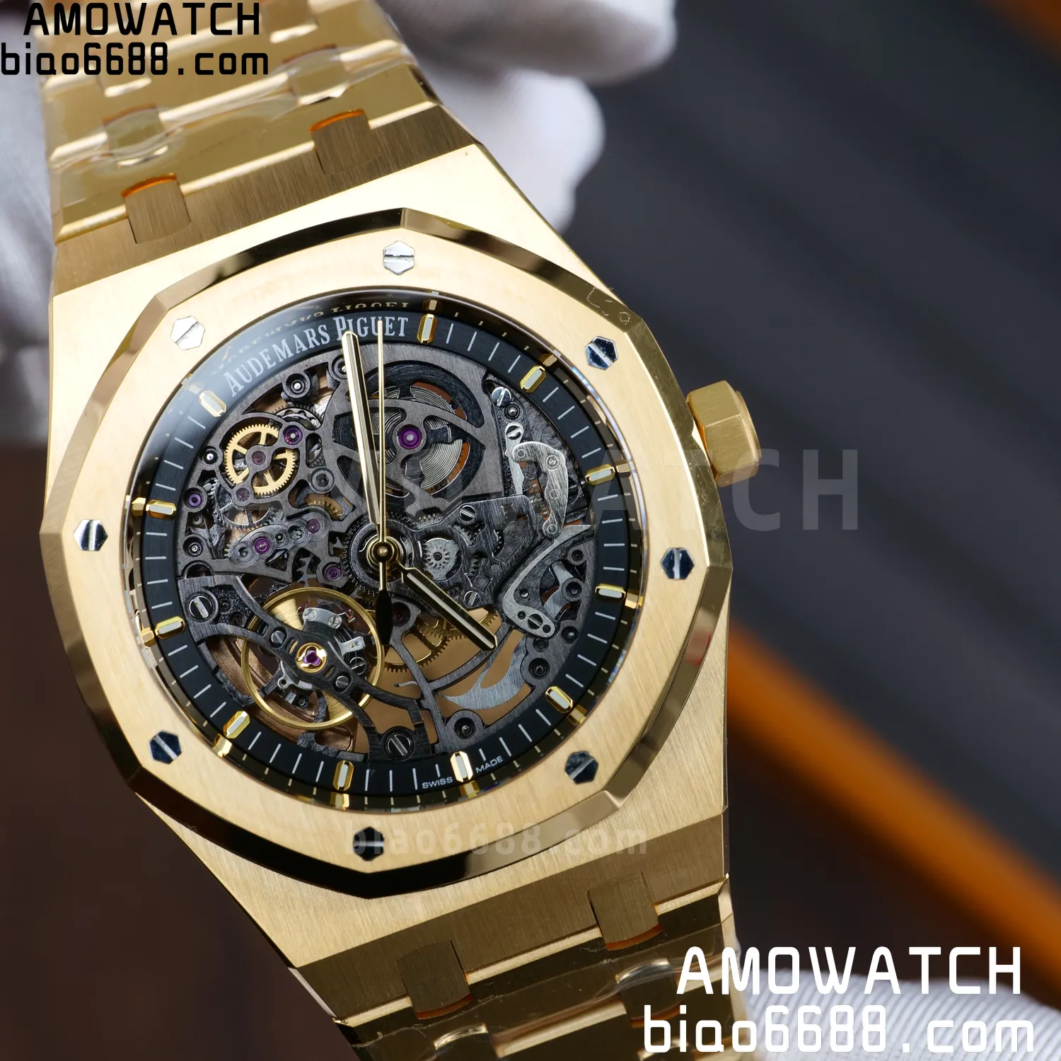 Custom Made AP Royal Oak 41mm Skeleton 15407 YG 18K Real Yellow Gold Plating 77 0af59f144088ad5 阿默表行AmoWatch