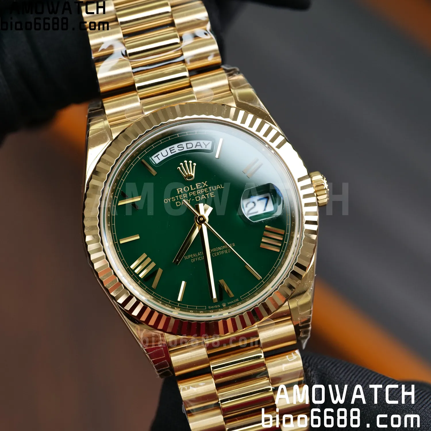 Rolex DayDate 228238 YG 40mm VSF 1:1 Best Edition Green Roman Dial Fluted Bezel 3255 76 1c31ce91c9f942d AMO Watch