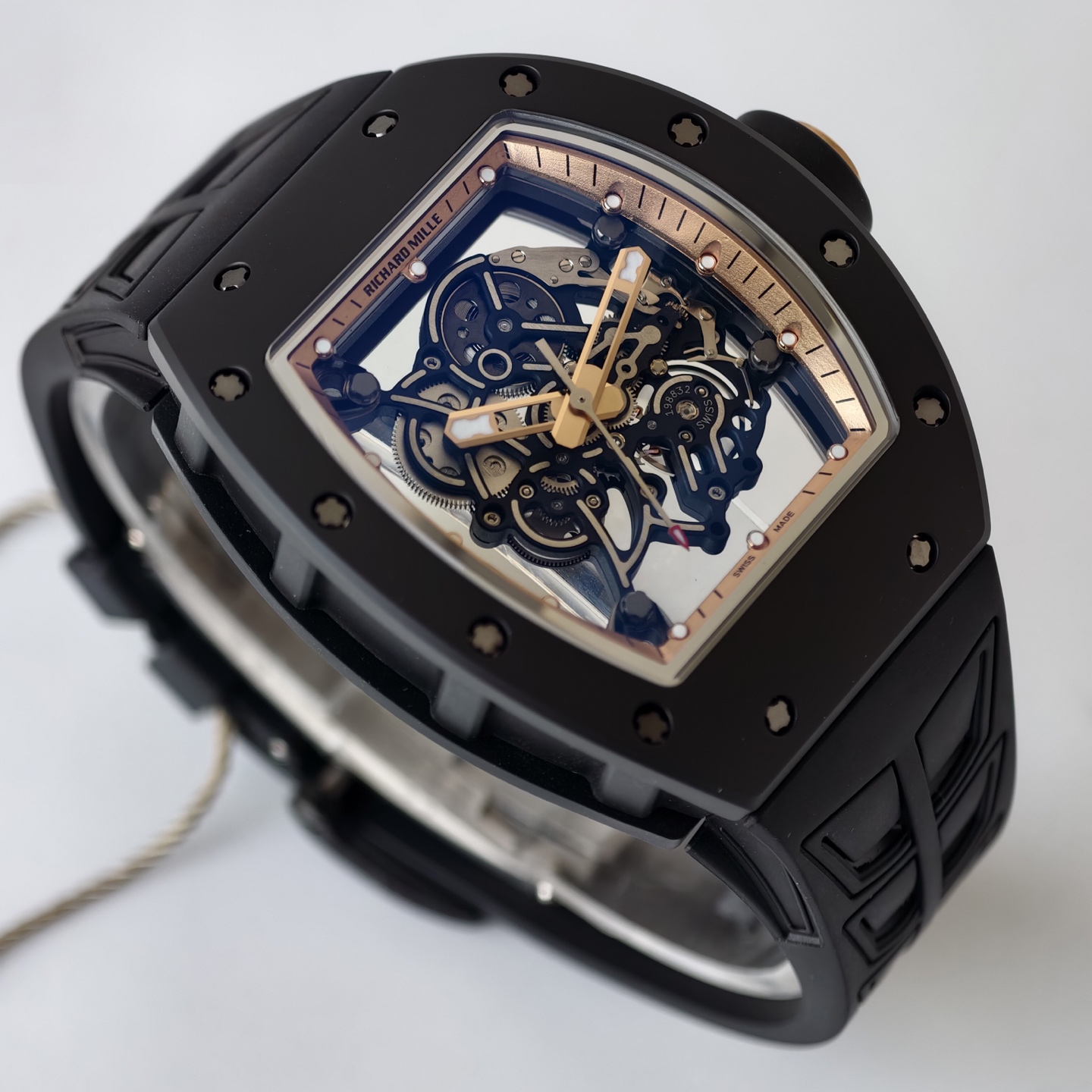 RM055 Black Ceramic UMI 1:1 Best Edition on Black/RG Inner Bezel on Shark Rubber Strap RMUL2 Free Sprung 21 1c8b7930aa2549b AMO Watch