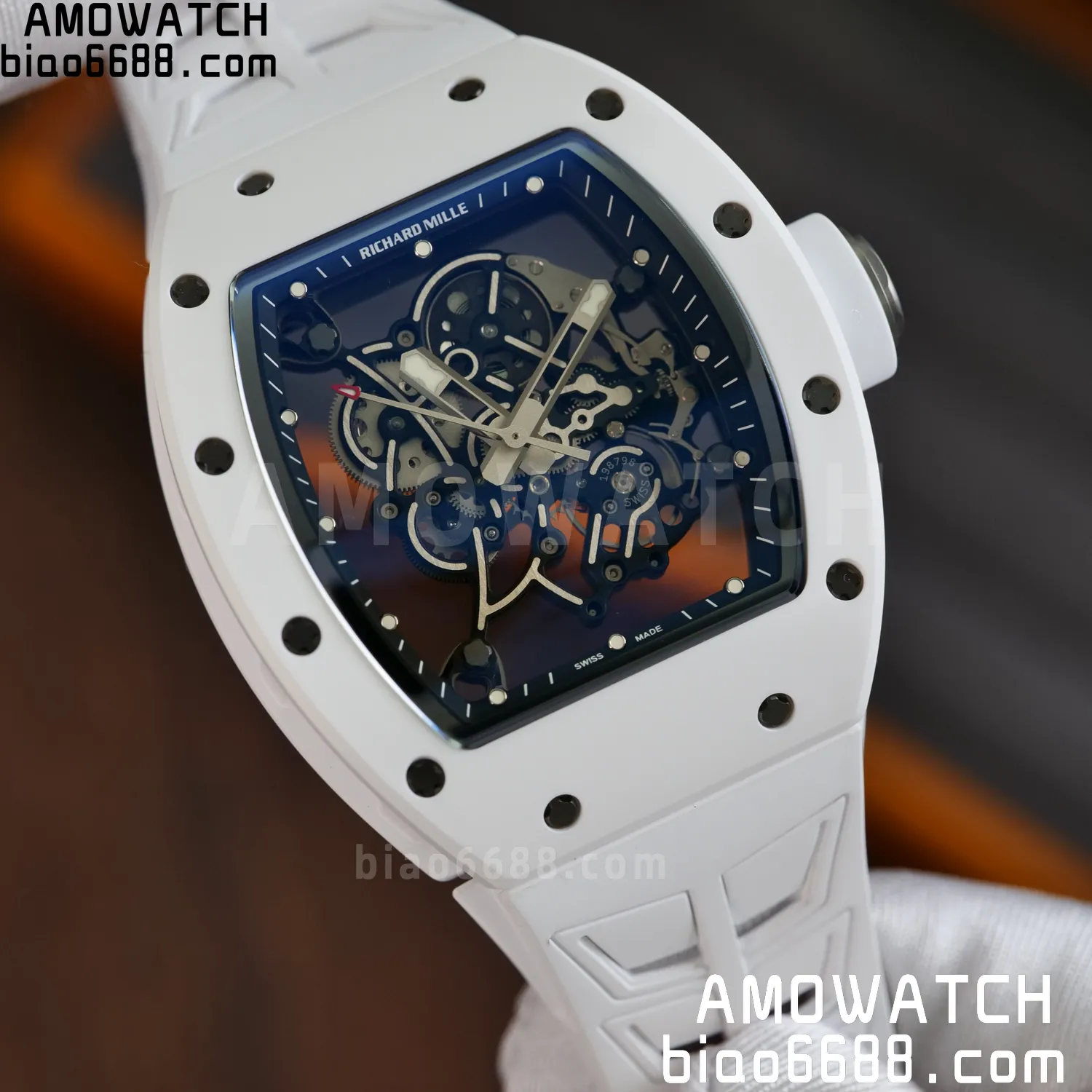 RM055 White Ceramic UMI 1:1 Best Edition on Shark Rubber Strap RMUL2 Free Sprung 74 20f13b44ac81dfe AMO Watch