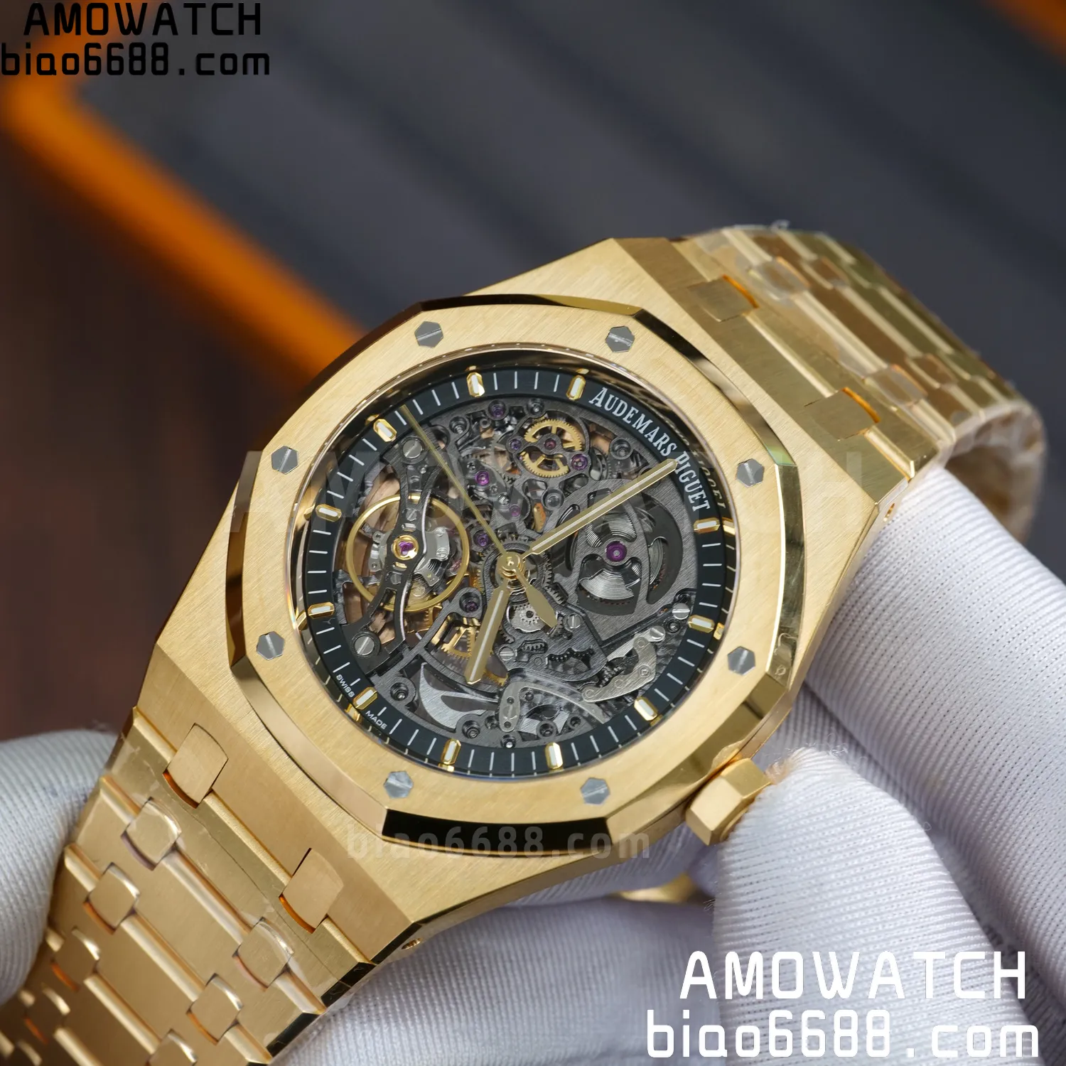 Custom Made AP Royal Oak 41mm Skeleton 15407 YG 18K Real Yellow Gold Plating 75 23ebba14cd4e1f2 阿默表行AmoWatch