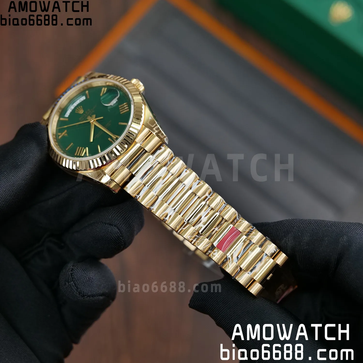 Rolex DayDate 228238 YG 40mm VSF 1:1 Best Edition Green Roman Dial Fluted Bezel 3255 65 255c0f3bb48ef68 AMO Watch