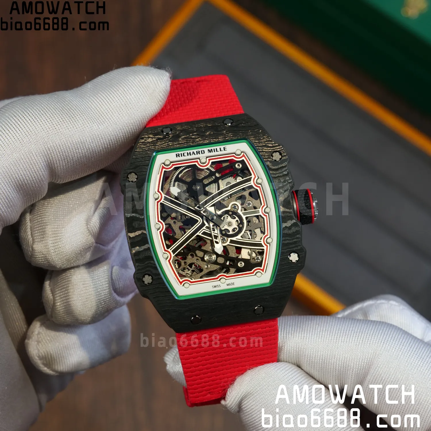 RICHARD MILLE RM67-02 Black NTPT Best Edition Italy Dial on Red Nylon strap CRMA7 Clone V9 76 25a2d64a38ce65c AMO Watch
