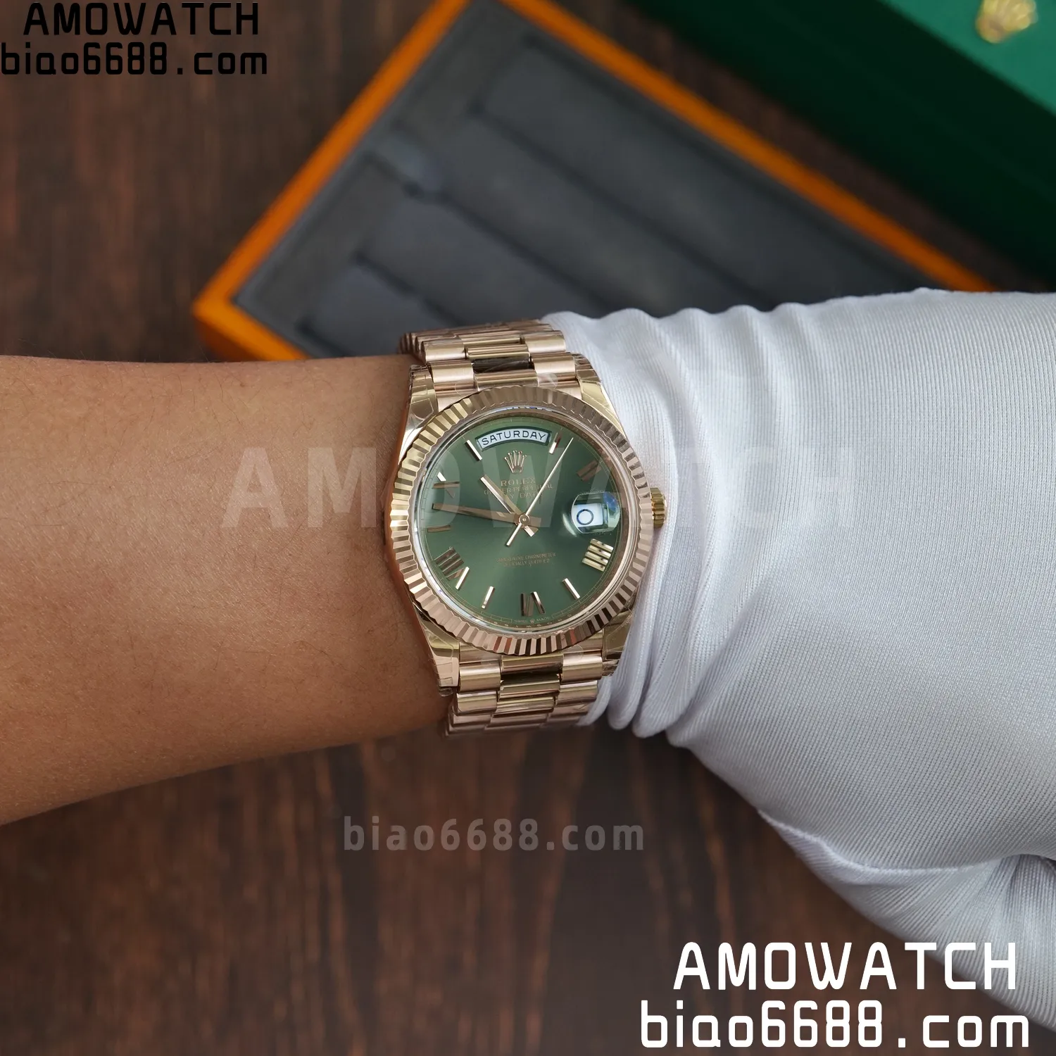 Rolex DayDate 228235 RG 40mm VSF 1:1 Best Edition Green Roman Dial Fluted Bezel 3255 83 25a4dc4ca132458 阿默表行AmoWatch