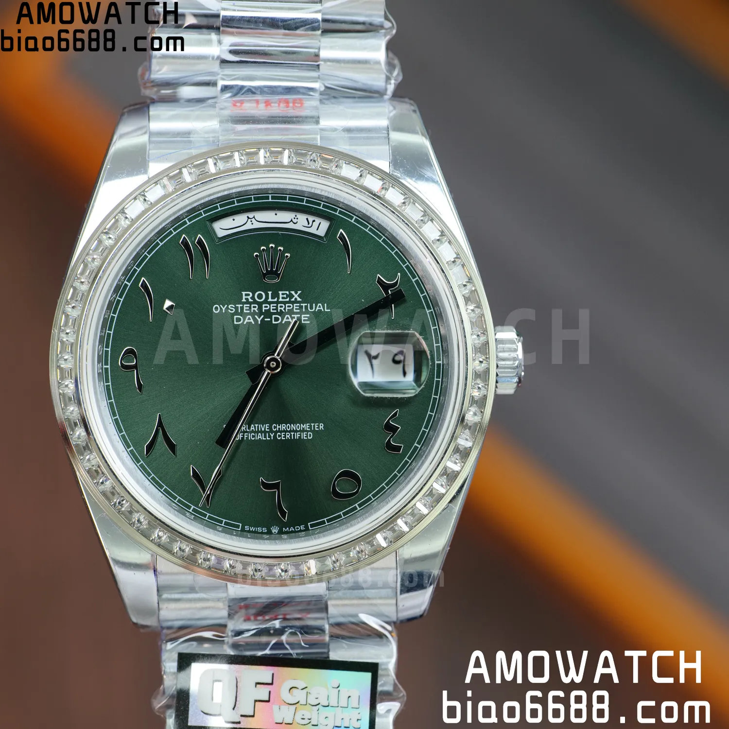 Rolex DayDate 228396 40mm QF 1:1 Best Edition Ice Green Roman Dial Diamond Bezel V6(Tungsten Heavy Version) 75 267bf90f4785ef7 AMO Watch