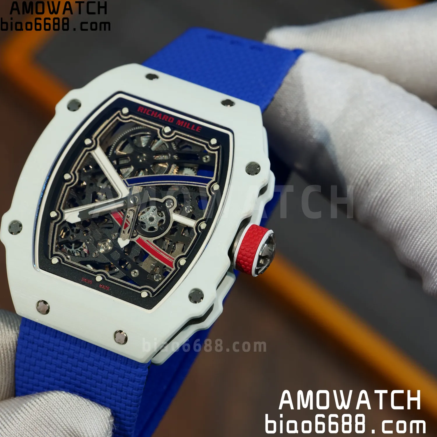 RICHARD MILLE RM67-02 White NTPT Best Edition France Dial on Blue Nylon strap CRMA7 Clone V9 88 2d7b8402a6132ff AMO Watch