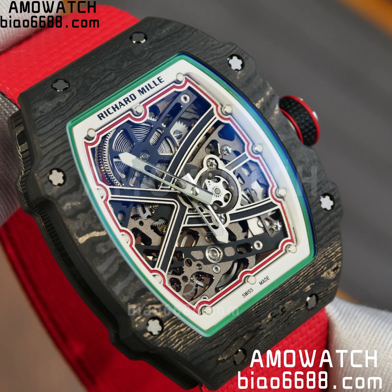 RICHARD MILLE RM67-02 Black NTPT Best Edition Italy Dial on Red Nylon strap CRMA7 Clone V9 93 3082bab55a3e44b AMO Watch
