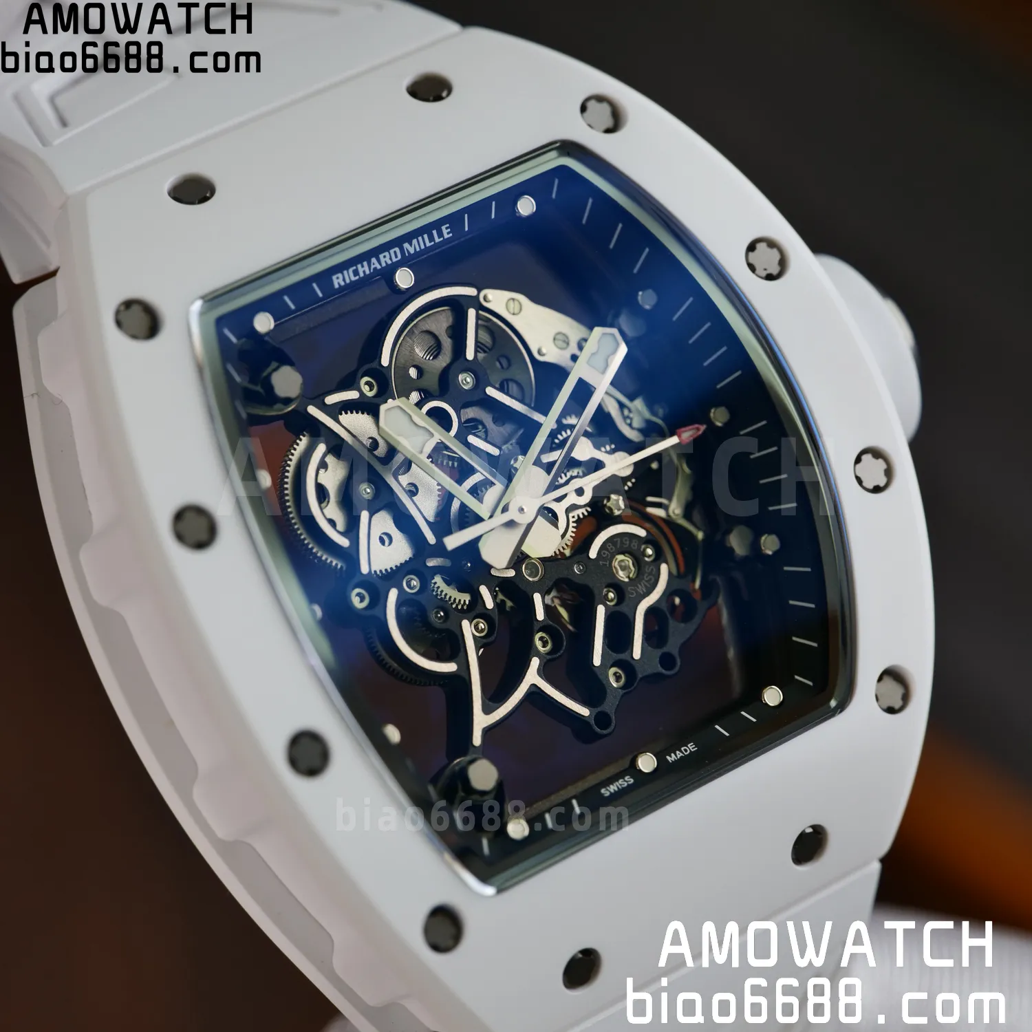 RM055 White Ceramic UMI 1:1 Best Edition on Shark Rubber Strap RMUL2 Free Sprung 76 36ac897c18197d7 AMO Watch