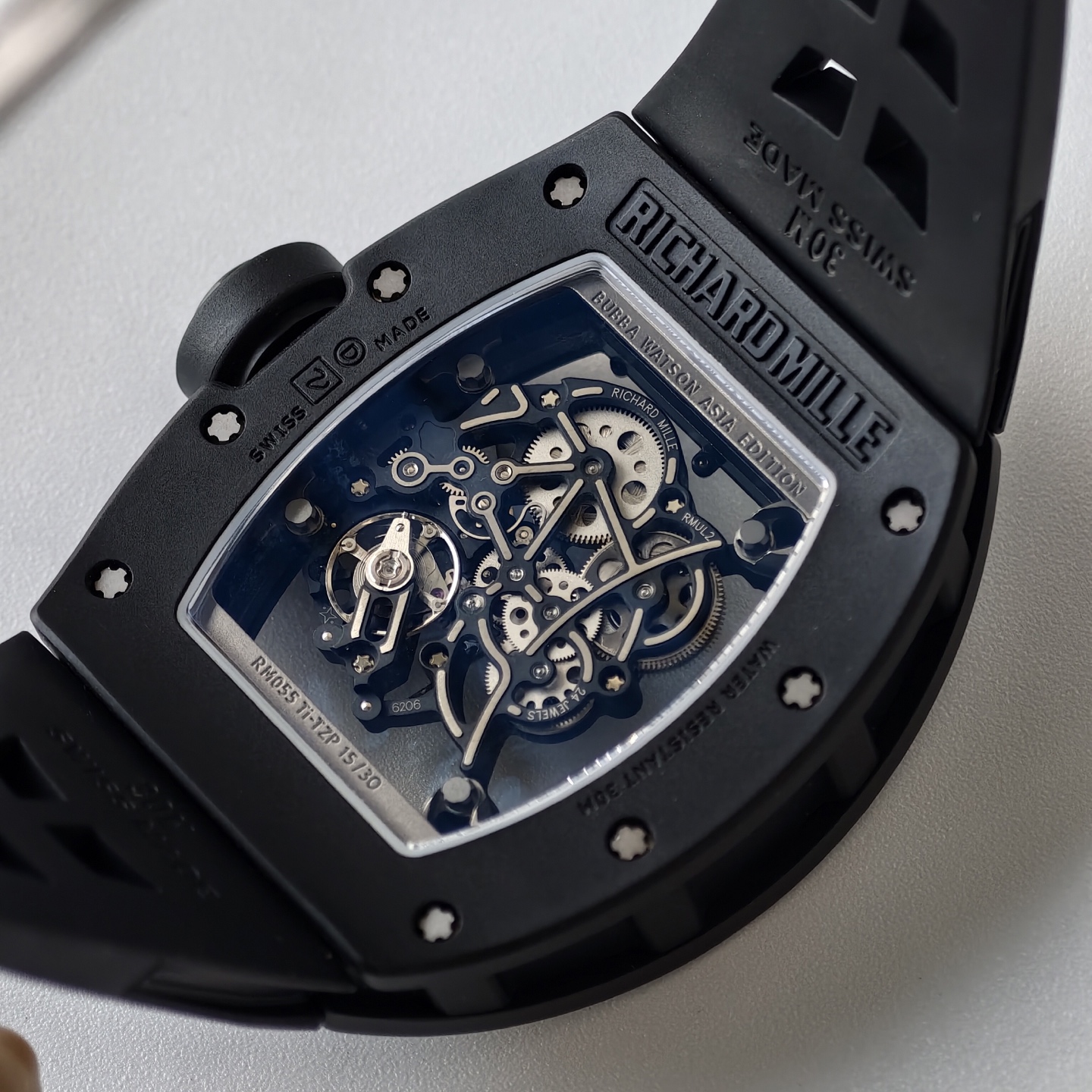 Richard Mille RM055 Black Ceramic UMI 1:1 Best Edition on Black/Red Inner Bezel on Shark Rubber Strap RMUL2 Free Sprung 26 39a26e4954aa874 AMO Watch