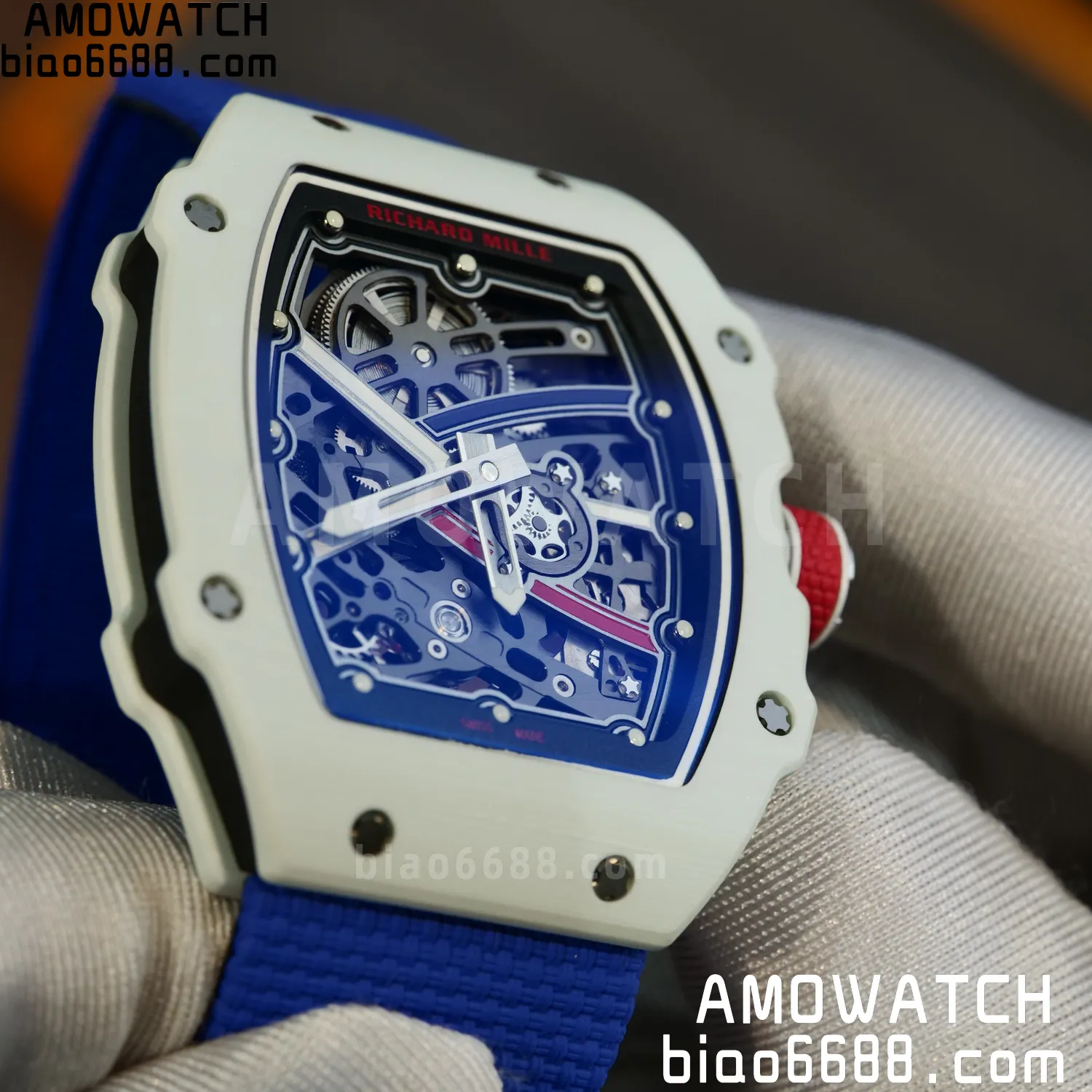 RICHARD MILLE RM67-02 White NTPT Best Edition France Dial on Blue Nylon strap CRMA7 Clone V9 98 3a6eb6a09b92960 AMO Watch
