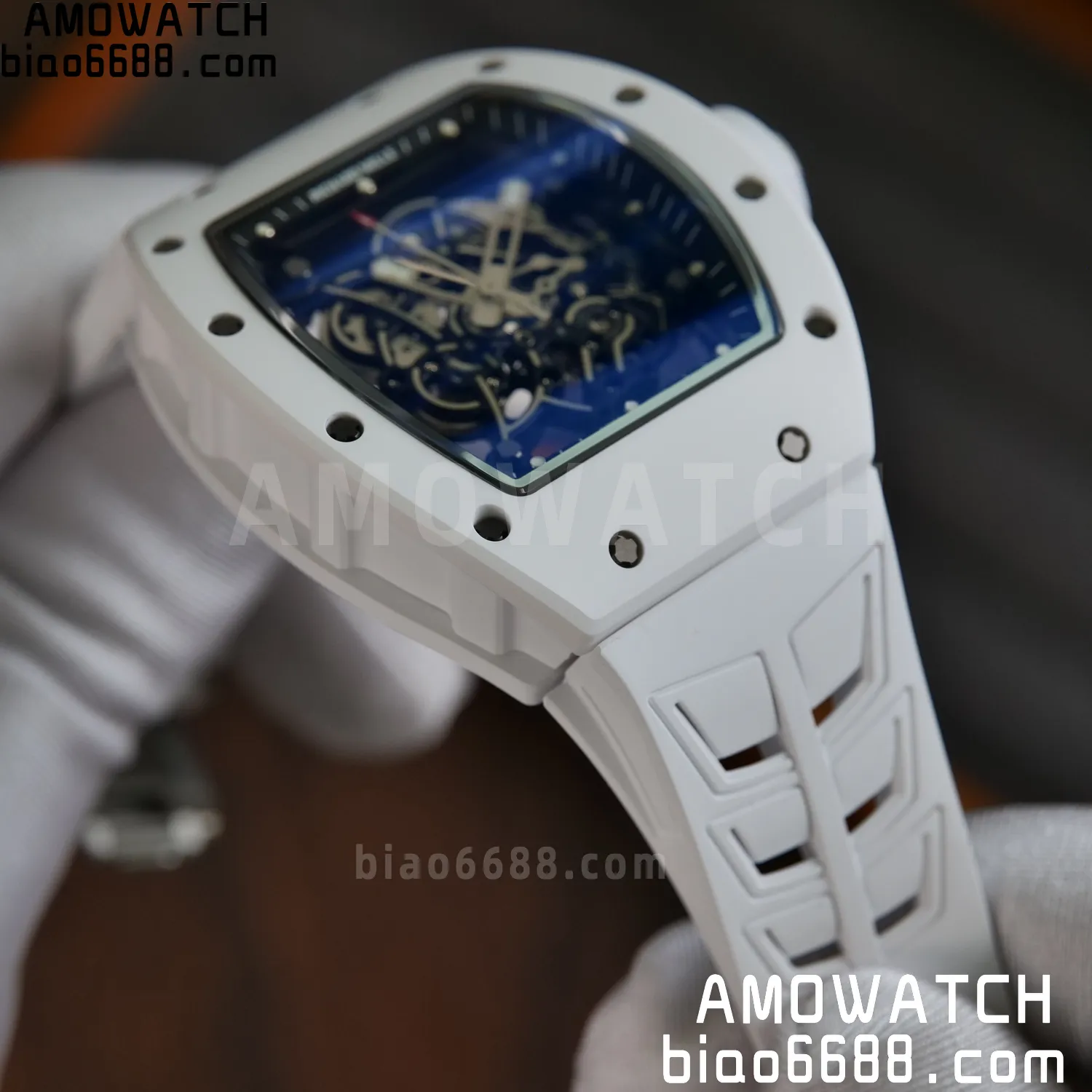 RM055 White Ceramic UMI 1:1 Best Edition on Shark Rubber Strap RMUL2 Free Sprung 68 3b27b63c5add53a AMO Watch