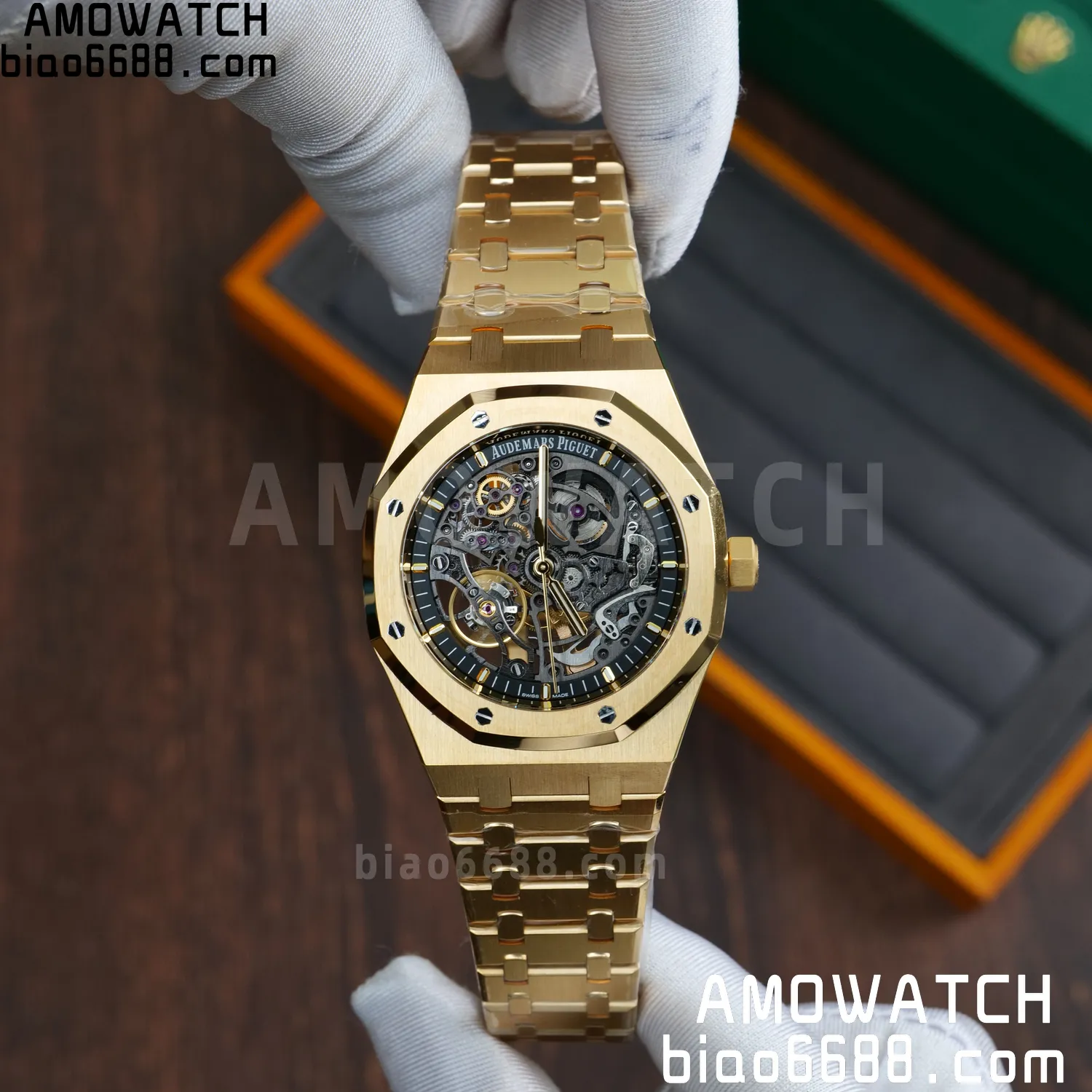 Custom Made AP Royal Oak 41mm Skeleton 15407 YG 18K Real Yellow Gold Plating 68 411ad5bf9ad9151 阿默表行AmoWatch