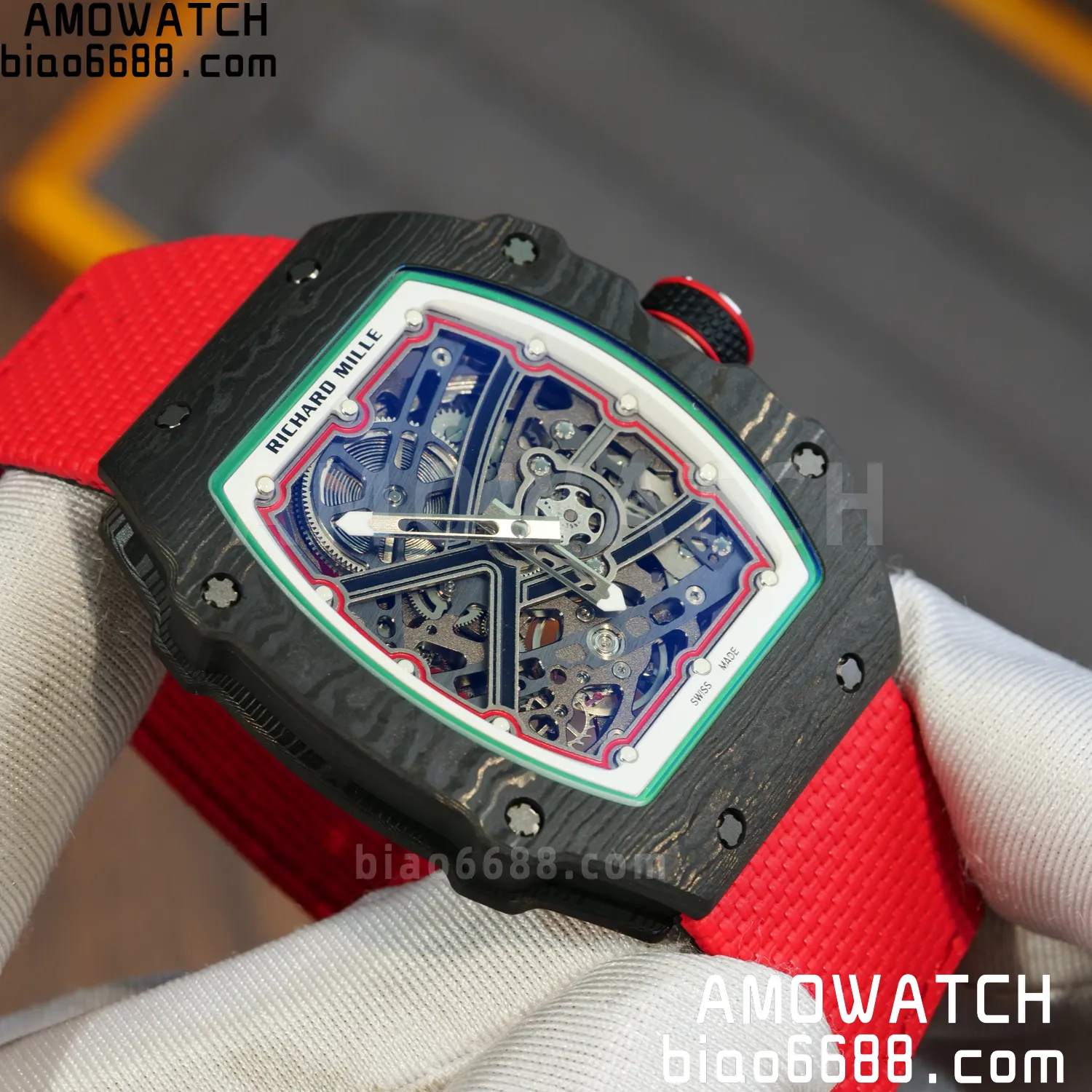 RICHARD MILLE RM67-02 Black NTPT Best Edition Italy Dial on Red Nylon strap CRMA7 Clone V9 86 44a58bbb957b403 AMO Watch
