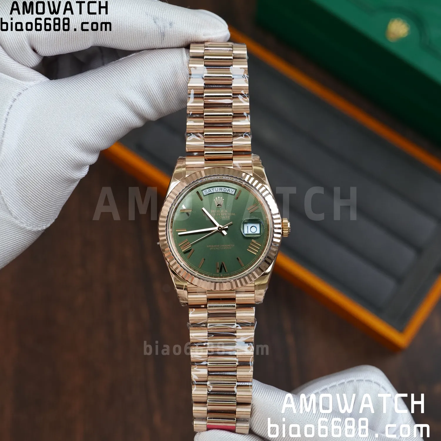 Rolex DayDate 228235 RG 40mm VSF 1:1 Best Edition Green Roman Dial Fluted Bezel 3255 61 48100b114f92a92 阿默表行AmoWatch