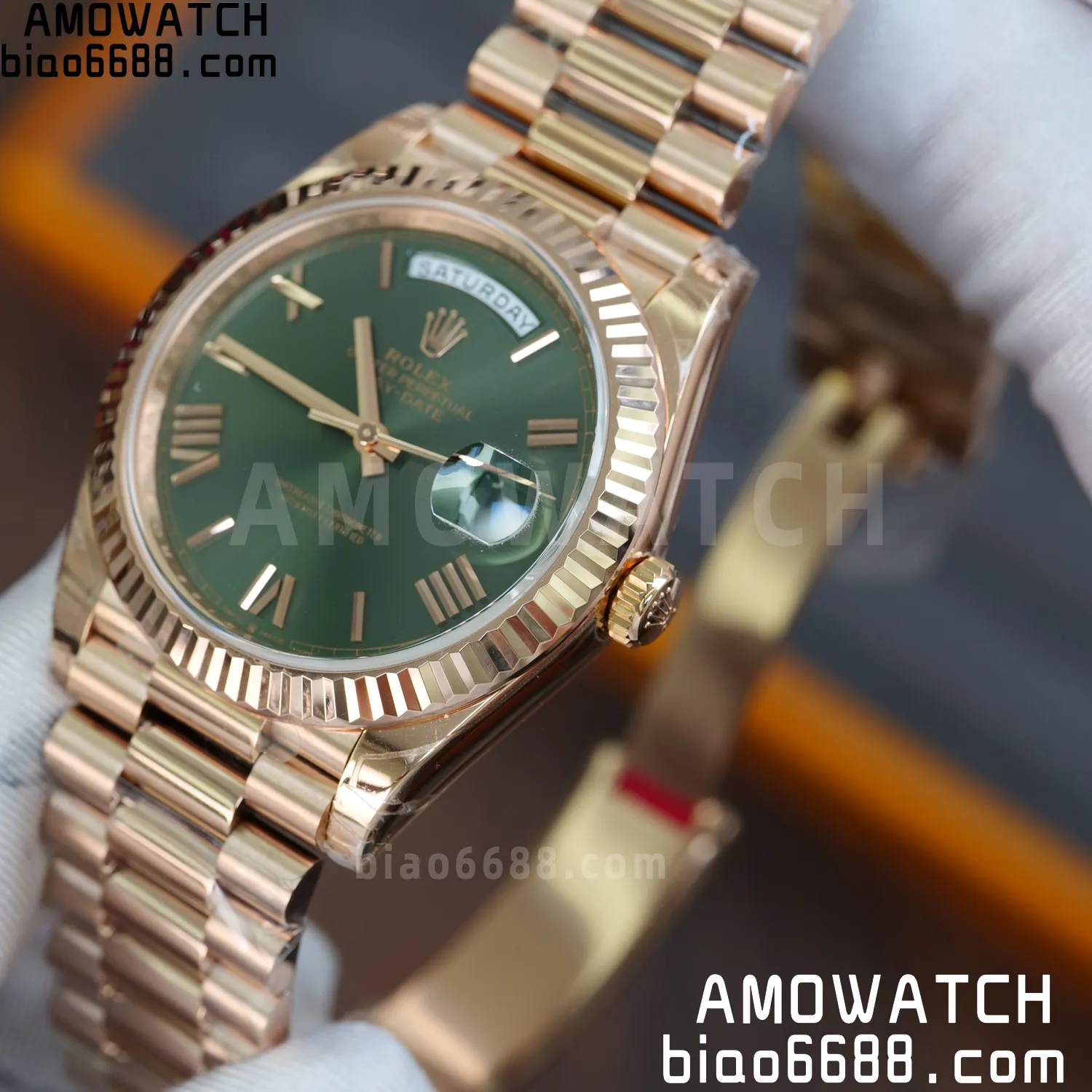 Rolex DayDate 228235 RG 40mm VSF 1:1 Best Edition Green Roman Dial Fluted Bezel 3255 71 4bdee06aee35cac 阿默表行AmoWatch