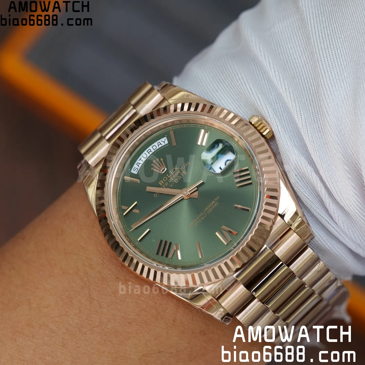 Rolex DayDate 228235 RG 40mm VSF 1:1 Best Edition Green Roman Dial Fluted Bezel 3255 85 4f524f78a326c92 阿默表行AmoWatch