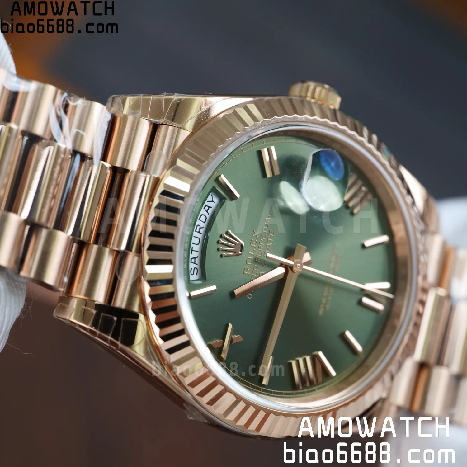 Rolex DayDate 228235 RG 40mm VSF 1:1 Best Edition Green Roman Dial Fluted Bezel 3255 74 52885f8e315b426 阿默表行AmoWatch