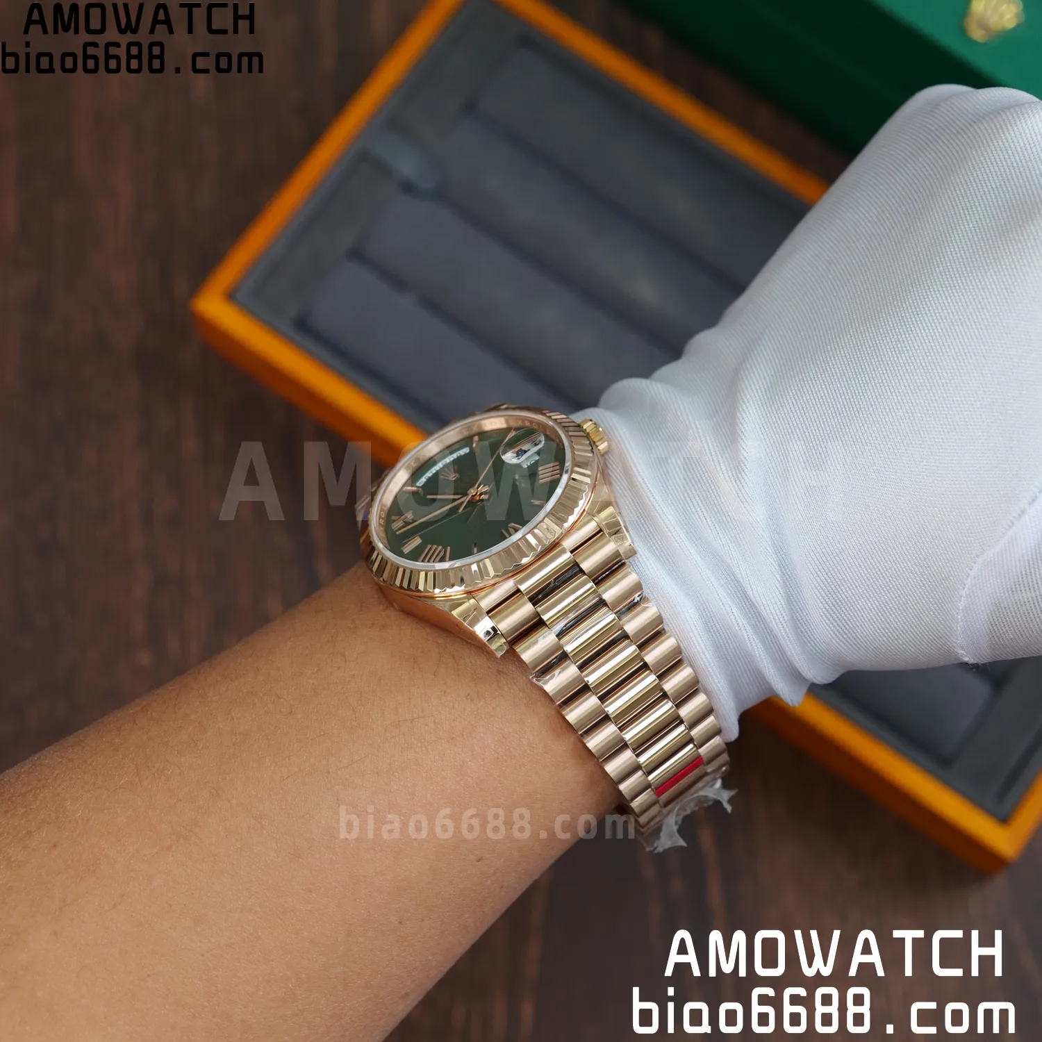 Rolex DayDate 228235 RG 40mm VSF 1:1 Best Edition Green Roman Dial Fluted Bezel 3255 84 54c34b0ad2c5c58 阿默表行AmoWatch